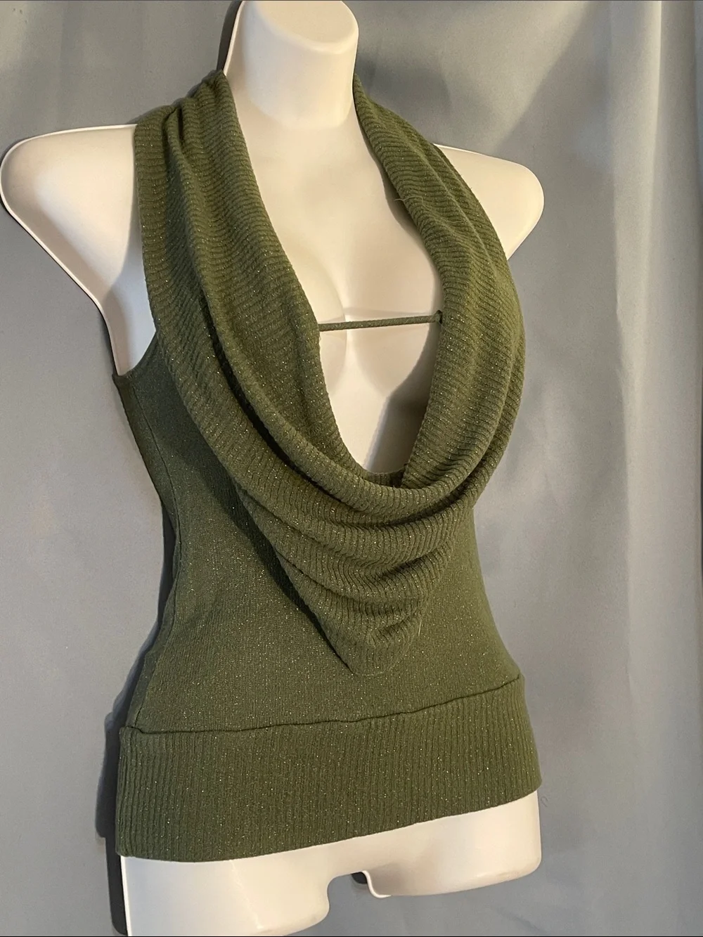 Sleeveless Olive Cowl Neck Knit Top